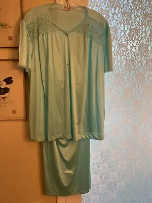 Vintage Vanity Fair Nylon Antron III Women’s Pajama Set In Aqua Size XXXL • $28