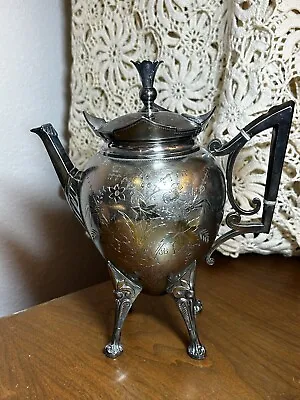 Meriden B. Co. 1884 Silver Plated Floral Repousse Embossed Tea POT Rare -Antique • $124.95