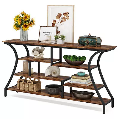 71  Rustic Wood Metal Console Table With Storage Shelf 4 Tier Narrow Sofa Table • $150.13