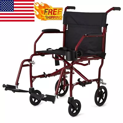 Ultralight Transport Wheelchair Folding Travel Storage Locked Permanent Armrests • $192.35