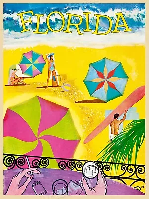 Florida Beach Vacation 1960s Vintage Travel Poster - 24x32 • $24.95