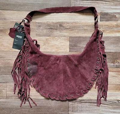 £17.88 • Buy Sorpresa Fringe Hippie Suede  Belt Loop Bag Urban Pouch Burgundy