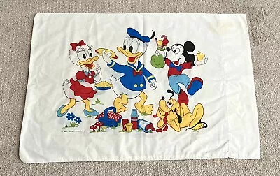 Vintage Disney Pillowcase Mickey Mouse Donald Daisy Duck Pluto Picnic JC Penneys • $6