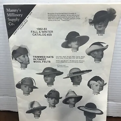 Vintage Manny’s Millinery Supply Catalog 1982-83 Women’s Hats 1980s • $8.76