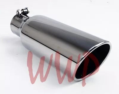 Stainless Steel Polished Angle Cut Roll Exhaust Tip 2.5 Inlet 4 Outlet 12 Length • $49.95