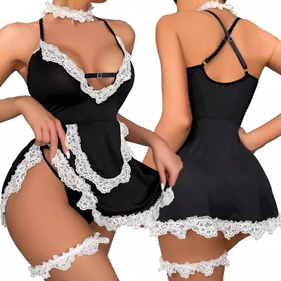 Adult French Maid Cosplay Costume Sexy-Lingerie Soft Silk Nightdress Sexy Nighty • $12.49