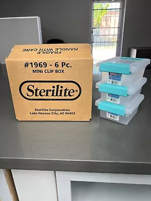 Sterilite Mini Small Plastic Clip Box Storage Container #1969 Clear Aqua 6-Pack • $16