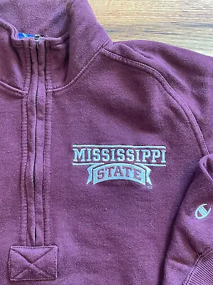 VTG Champion Pullover Adult Large Maroon Long Sleeve Mississippi State 1/4 Zip • $24.99