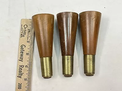 3 Vintage Mid Century Modern 5  Wood W/Brass Caps Tapered Furniture Legs • $25