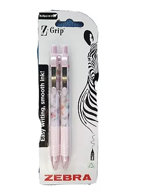 2 X Zebra Z-Grip Smooth  Pink Floral Design Ballpoint Pen Black Ink • £3.99