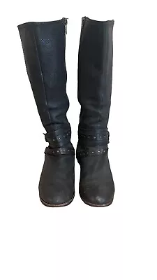 Ugg Black Esplanade Riding Leather Tall Boots Women's Size 9 Buckle Heeled • $29.99
