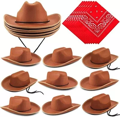 Funtery 20 Pack Kids Cowboy Hat With Red Bandanna For Masquerade Party Cosplay • $27.95