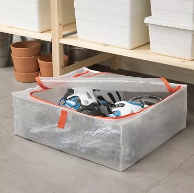 2 IKEA Parkla Bags Strong Plastic Under Bed Storage Zip Fold Flat Shoes Bedding  • £11