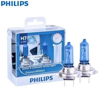 Philips H7 Diamond Vision Car Headlight 12V 55W 5000K White Auto Halogen Bulbs • $24.43