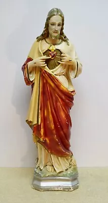 Vintage Plaster Statue Of Jesus  The Sacred Heart  + 26  (STR3) Church • $219