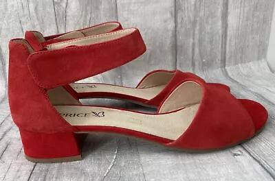 Caprice Low Heel Red Leather Suede Sandals Hook & Loop Fastening - Size 7 • £22