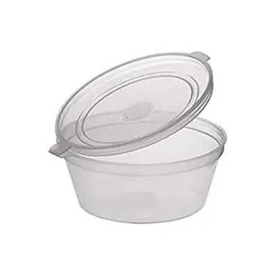 4oz Clear Plastic Food Disposable Take Away Hinged LID SAUCE POT Cup X 10 • £3.99