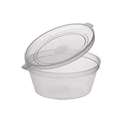 4oz Clear Plastic Food Disposable Take Away Hinged LID SAUCE POT Cup X 50 • £5.45