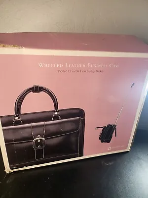 Franklin Covey Wheeled Black Leather Business Case New W/ Padded Laptop Pocket • $79.98