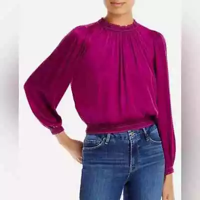 NWT Bella Dahl Smocked Blouson High Neck Blouse In Magenta Size S • $49.91