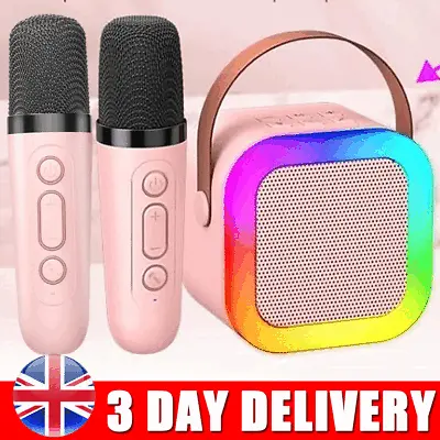 Portable Karaoke Machine With 2 Wireless Microphone Mini Bluetooth Speaker Gifts • £16.89