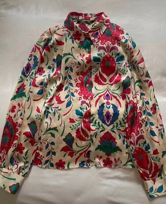 Zara Multi Floral Print Satin Shirt Blouse Size S • £10