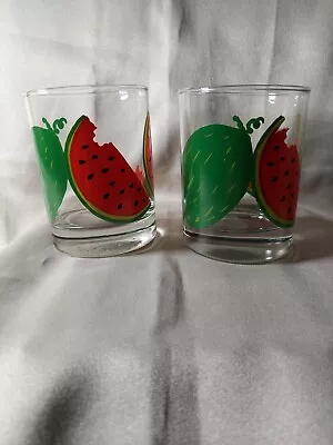 Vintage Indiana Glass Clear Watermelon Glasses Lot Of 2 4.25  Tall • $15.99