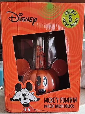 Disney Mickey Pumpkin Makeup Brush Holder 5 Makeup Brushes Orange Mickey Mouse • $17.98