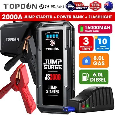 $104 • Buy TOPDON 2000A 16000mAh Car Jump Starter Battery Charger 12V Power Bank Portable