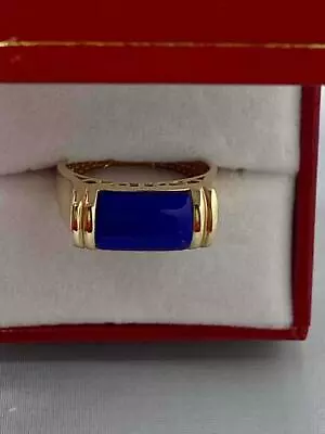 14k Yellow Gold Blue Lapis Lazuli 3 Tcw Saddle Ring Signed EA Hong Kong  7 Size • $249