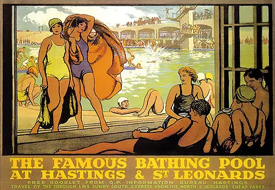 £8.99 • Buy Bathing Pool At Hastings And St Leonards Railway Travel A3 Art Poster Print