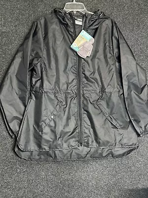 Totes Packable Anorak Rain Jacket Sz L/XL Black Eco-friendly Recycled Fabric NEW • $24.95