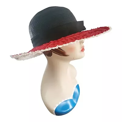 Vintage G. Fox & Co. Hartford Red & Black Millinery Hat / Union Made / Derby Hat • $33.99
