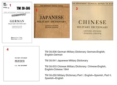 Bulk Digital Books Military Dictionary German Japanese Chinese Spanish • $8.99