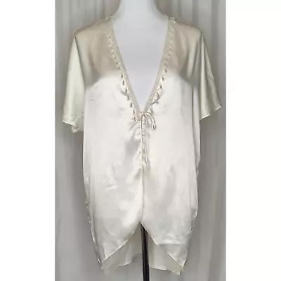 Vintage Flora Nikrooz Satin Beaded Pearl Collar Short Sleeves Bed Coat Small • $25