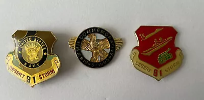 Vintage 3 Military Lapel Hat Pins - Desert Storm WWII Commemorative - (LOT 4) • $5.99