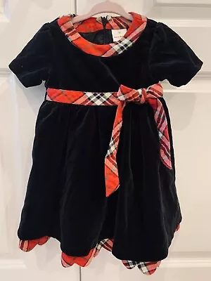 Hanna Andersson Black Velvet Red Plaid Christmas Holiday Dress Sz 80/18-24 Month • $18.97