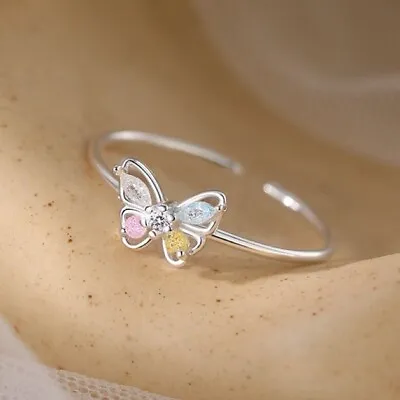 925 Sterling Silver Colourful Butterfly Adjustable Ring Womens Girls Jewellery • £3.49