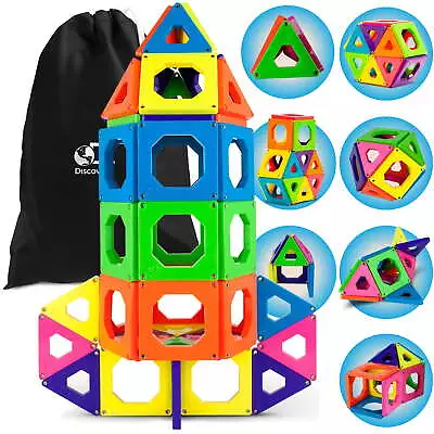 50-Piece Magnetic Building Tiles Construction Set In 6 Colors With Storage Bag • $26.59