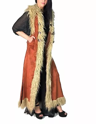 Widow Suede Long Faux Fur Brown Vest Coat Jacket Medieval Gypsy Viking Barbarian • $129.99