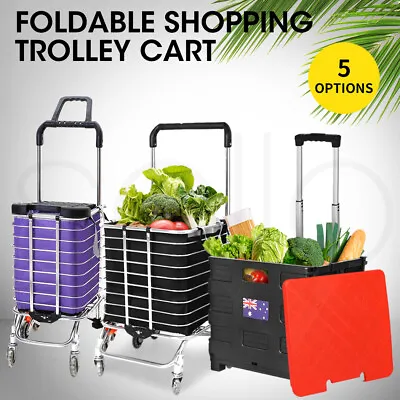 Foldable Shopping Cart Trolley Basket Rolling Folding Grocery Luggage Portable • $41.99