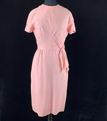 1960s Mr Mort Pink Wool Dress Asymmetric Waist Tie Sheath Kimono Short Sleeves • $76.49