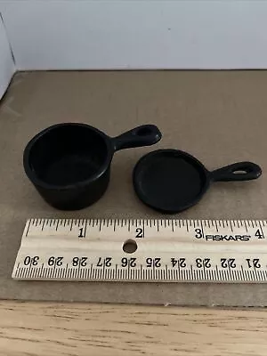 CAST IRON MINIATURES 1 Pan 1 Pot Skillet Tiny Black & Usable Taiwan VINTAGE DOLL • $15