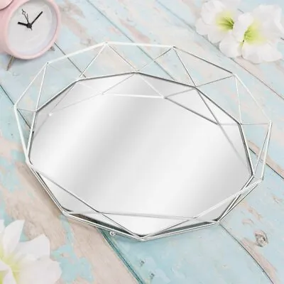 £16.95 • Buy Large Mirror Tray Silver Jewellery Makeup Perfume Organizer Decorative Tabletop