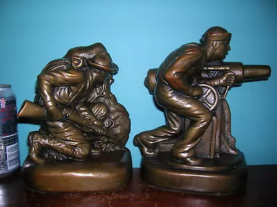 Antique WWI Army Navy Soldier Sailor Military Bookends Armor Bronze Clad1920 • $455