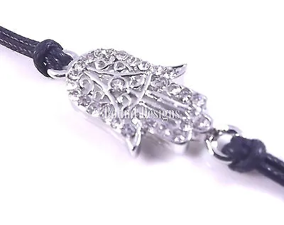 Hamsa Black Silver Bracelet Evil Eye Charm Kabbalah Hand Of Fatima Judaica Gift • £7.95