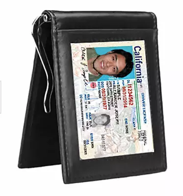 Genuine Leather Men's Money Clip Front Pocket Card Holder • $14.41