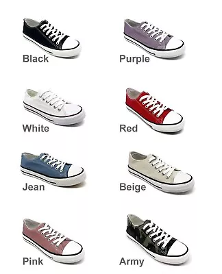 Womens Girls Canvas Shoes Ladies Trainers Plimsolls Lace Up Flat Pumps Sneakers • £14.99