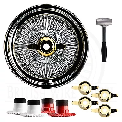 15x7 Std 100 Spoke Straight Lace Lowrider Wire Wheels Zenith Cut Gold Caps Set • $1220