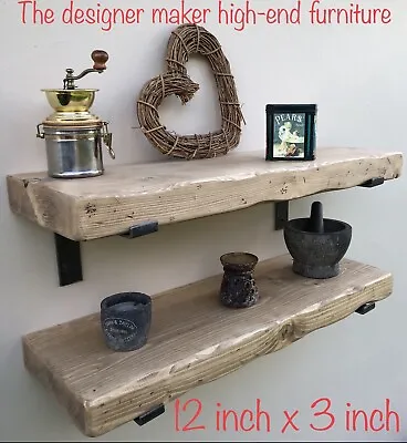 Large Rustic Wooden Floating Shelf Dinner Plate Tv Sky Box 12  X 3  Extra Deep  • £172.62